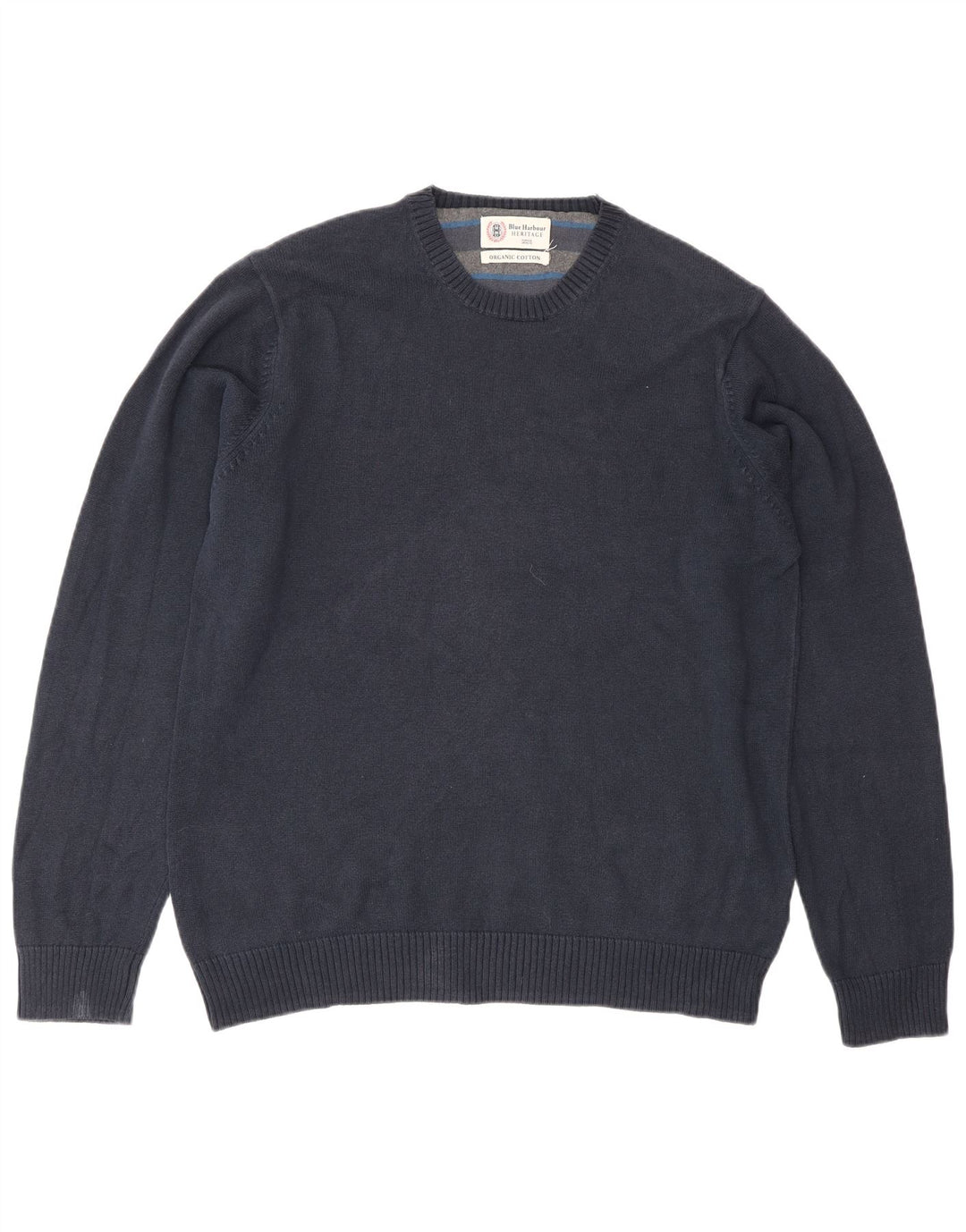Suéter masculino Marks & Spencer com gola redonda, algodão azul marinho médio