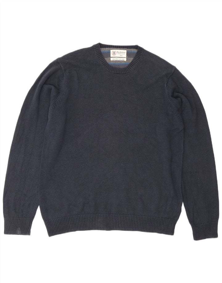 Suéter masculino Marks & Spencer com gola redonda, algodão azul marinho médio
