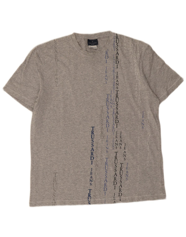 Camiseta masculina Trussardi Jeans com estampa gráfica grande cinza manchada