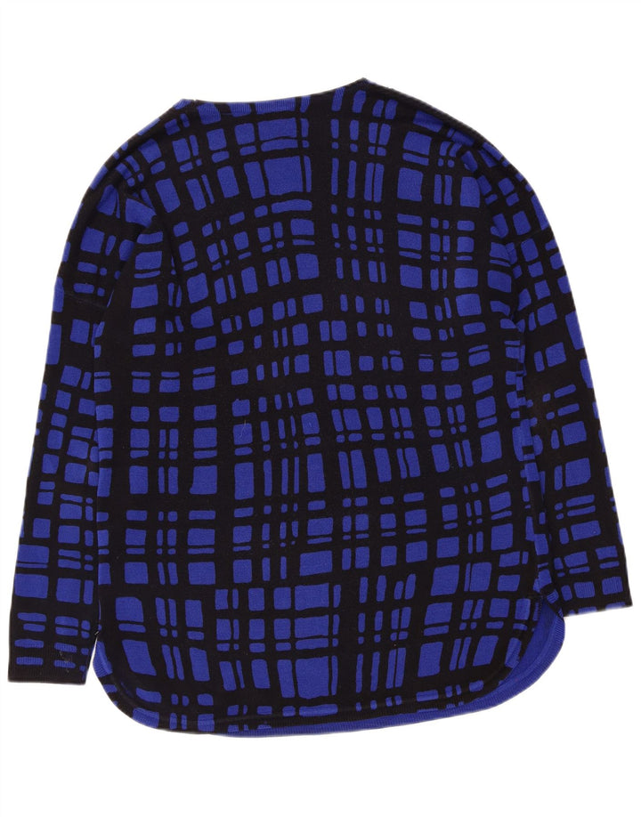 Suéter feminino MARKS & SPENCER com gola canoa UK 12 xadrez azul médio