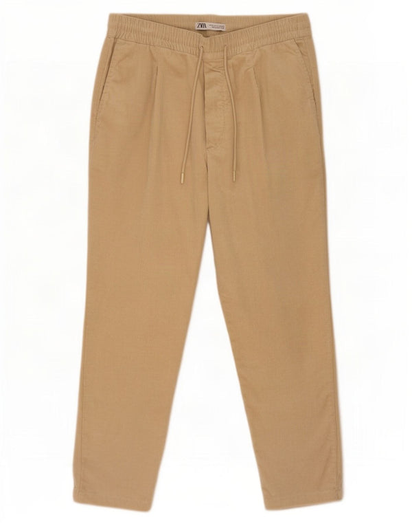 Zara Calça masculina de veludo cônico XL W34 L28 bege