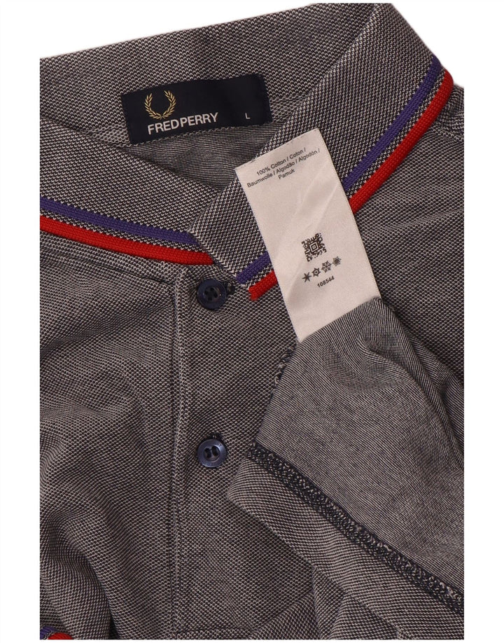 Camisa polo masculina Fred Perry grande algodão listrado cinza