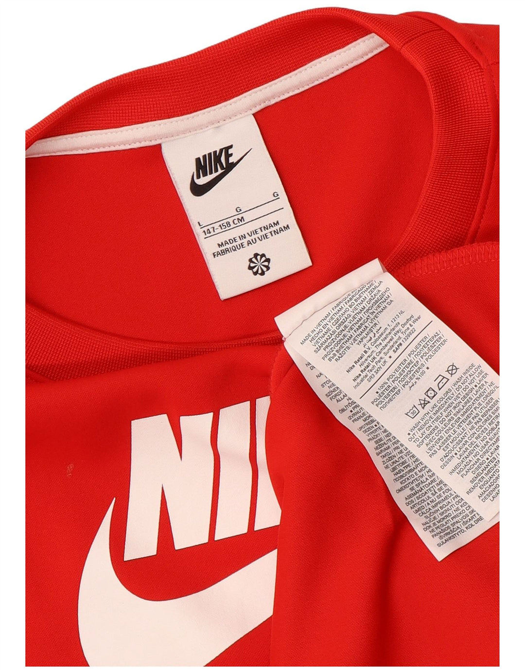 Top gráfico masculino NIKE manga comprida 12-13 anos grande bloco colorido vermelho