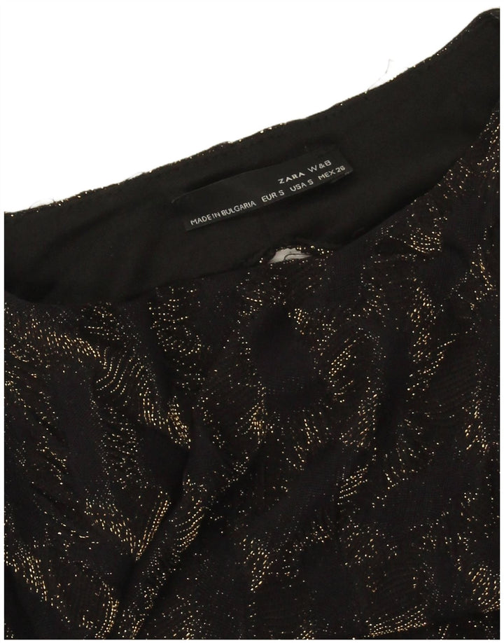 Vestido feminino Zara com bainha de manga comprida Reino Unido 8 pequeno poliéster manchado preto