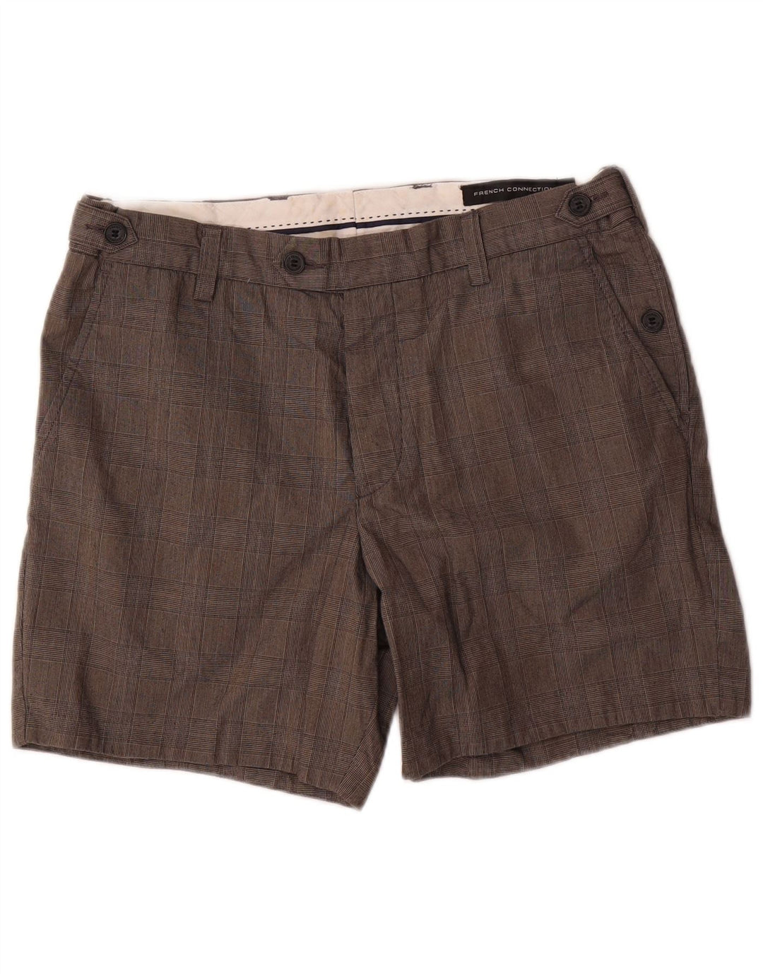 Shorts chino masculino French Connection W34 grande algodão xadrez cinza