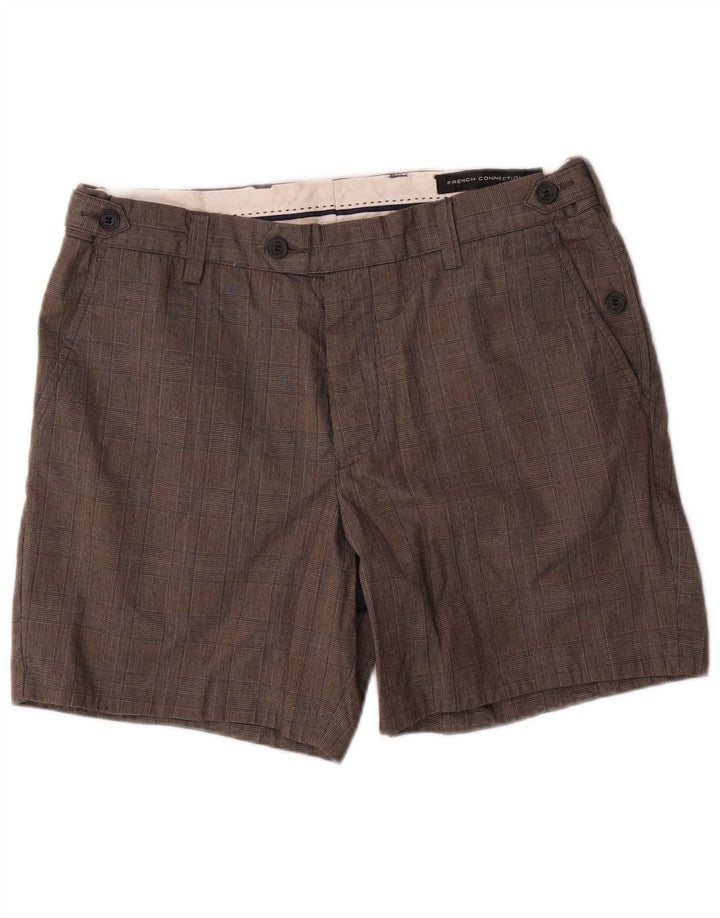 Shorts chino masculino French Connection W34 grande algodão xadrez cinza