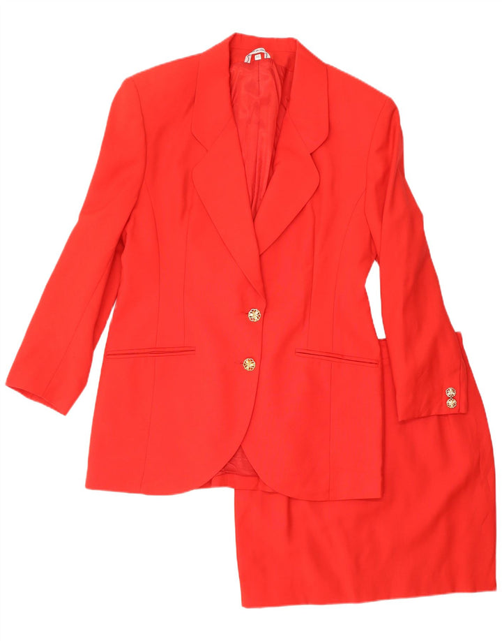 Conjunto de saia feminina VINTAGE com 2 botões e 2 peças IT 44 médio W26 lã vermelha