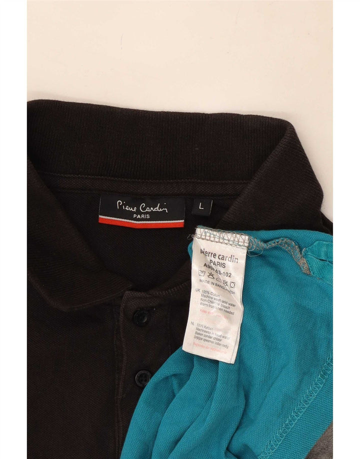 Camisa pólo gráfica masculina Pierre Cardin grande bloco colorido multicolorido