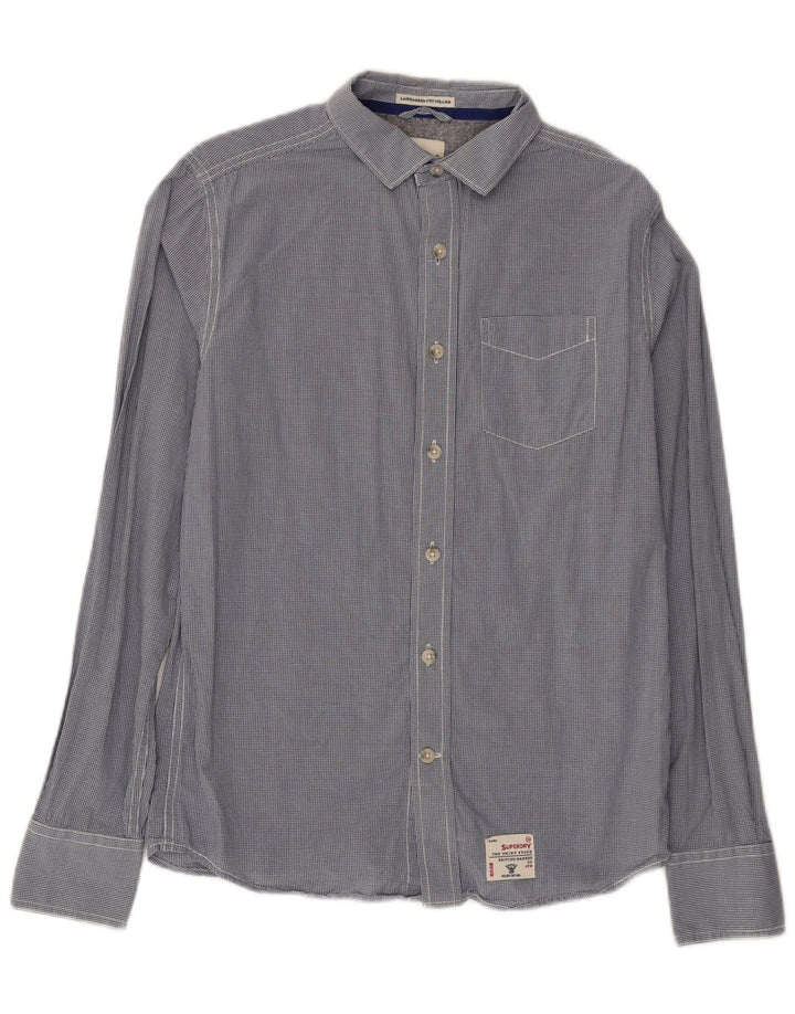 Camisa masculina Superdry média azul marinho algodão guingão