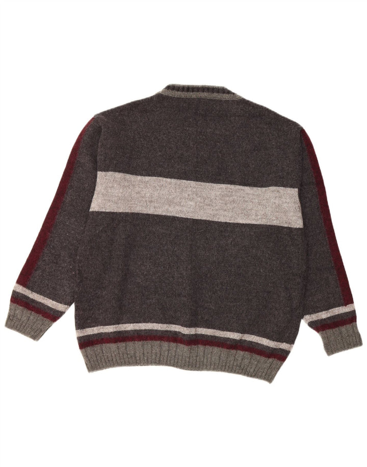 Suéter masculino COMMANDER com gola redonda IT 52 grande lã colorblock cinza