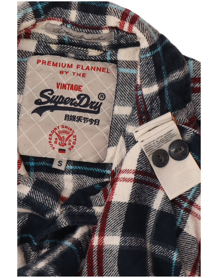 Camisa masculina de flanela SUPERDRY pequena xadrez azul marinho de algodão