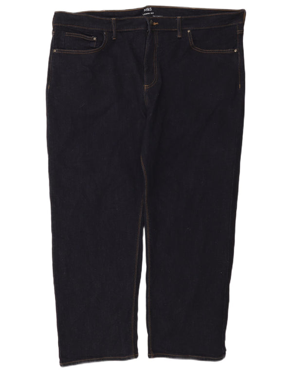 Calça jeans masculina curta solta Marks & Spencer W42 L29 algodão azul marinho