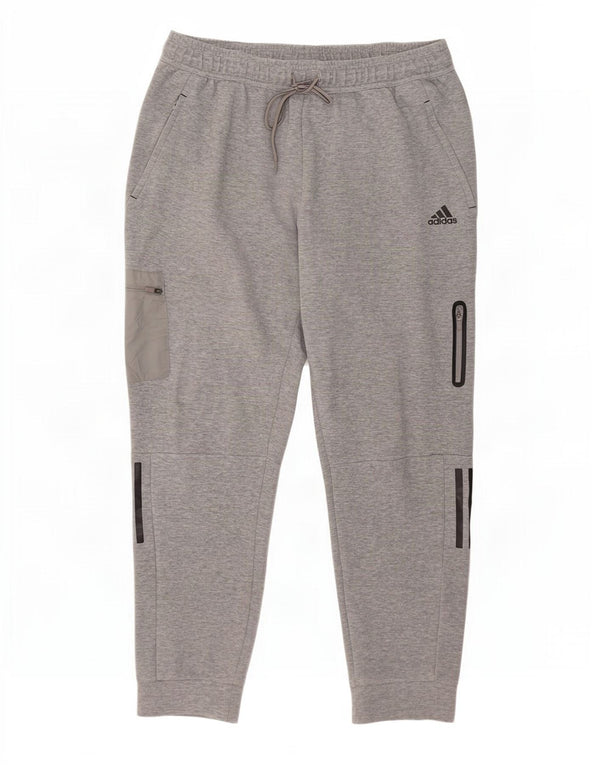 Adidas Mens Cargo Calças de treino Joggers grandes cinza manchado de algodão
