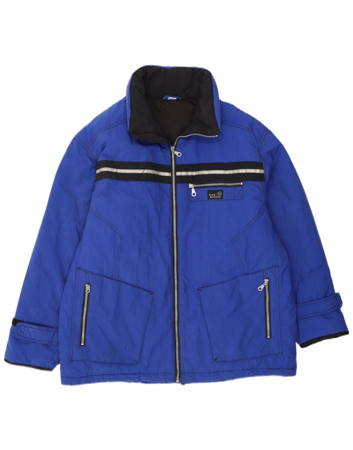 Jaqueta de esqui masculina VINTAGE com capuz UK 40 grande poliamida azul