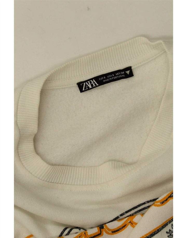 Zara moletom feminino gráfico oversized jumper UK 10 pequeno branco