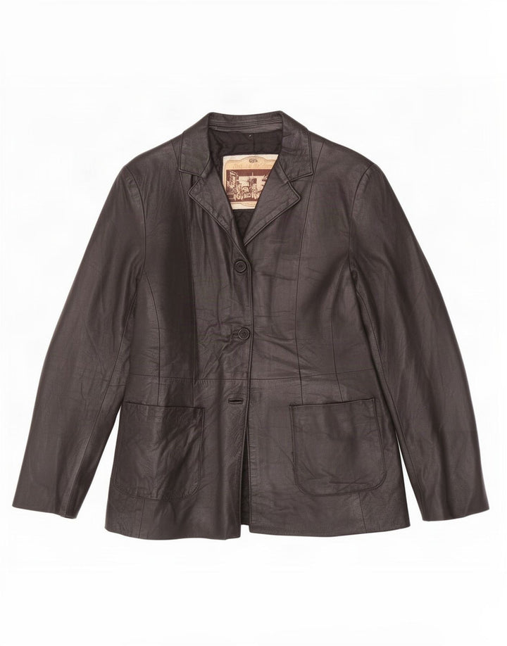 Jaqueta blazer feminina de couro com 2 botões Antica Pelleria IT 44 médio preto