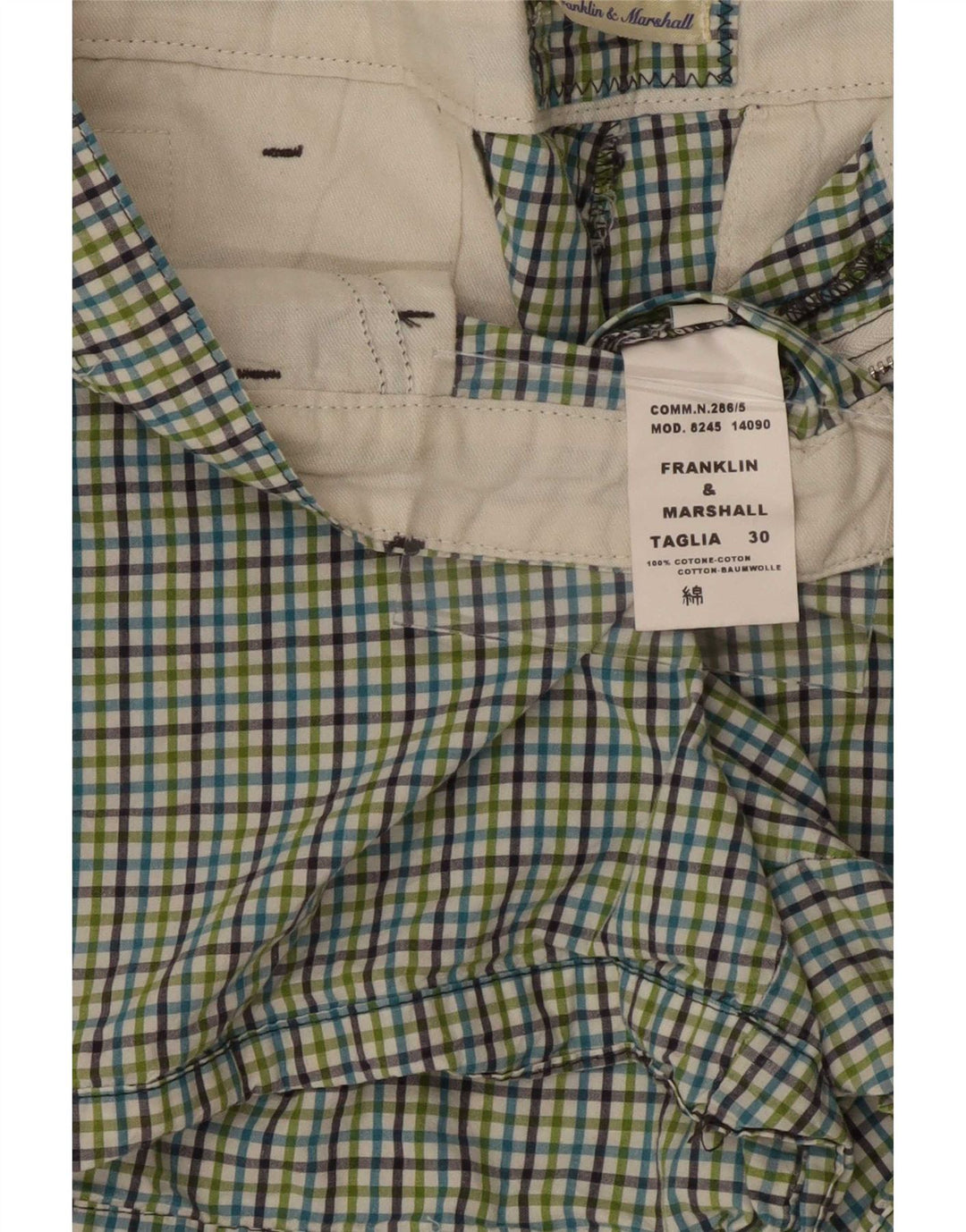 Franklin Marshall Womens Casual Shorts Médio W30 Verde Gingham Algodão