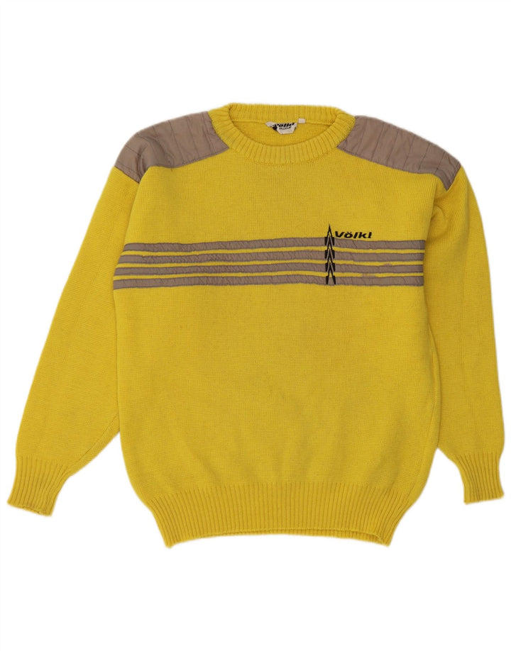 Suéter masculino Volkl com gola redonda IT 48 lã listrada amarela pequena