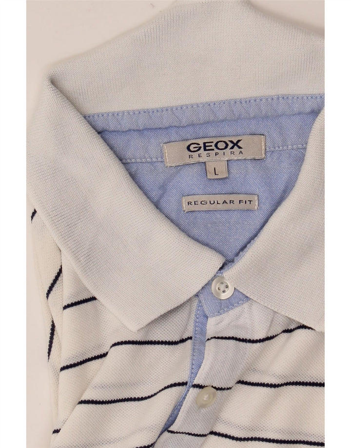 Camisa polo masculina Geox Respira Regular Fit grande listrada branca