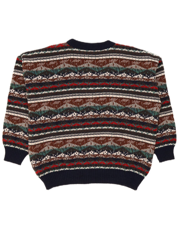 Suéter vintage masculino com gola redonda XL multicolorido Fair Isle