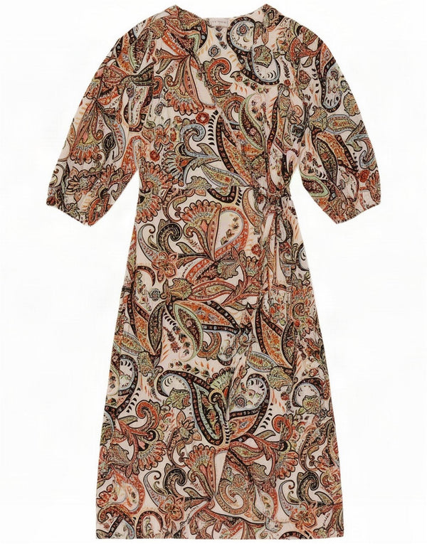 Papaya vestido maxi feminino manga 3/4 UK 14 Paisley multicolorido médio