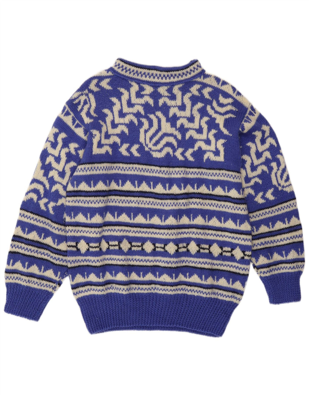 Suéter vintage masculino com gola tartaruga, azul médio geométrico