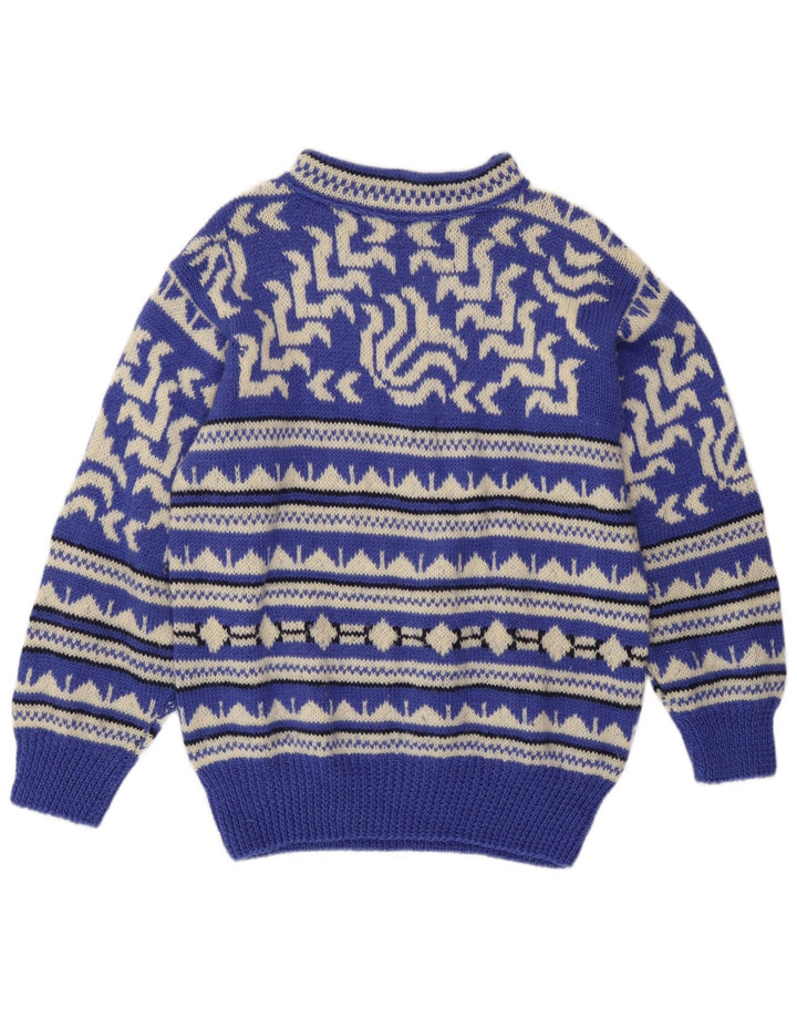 Suéter vintage masculino com gola tartaruga, azul médio geométrico