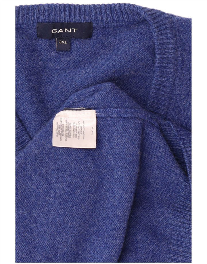 Gant Mens V-Neck Jumper Sweater 3XL Blue Lambswool Classic