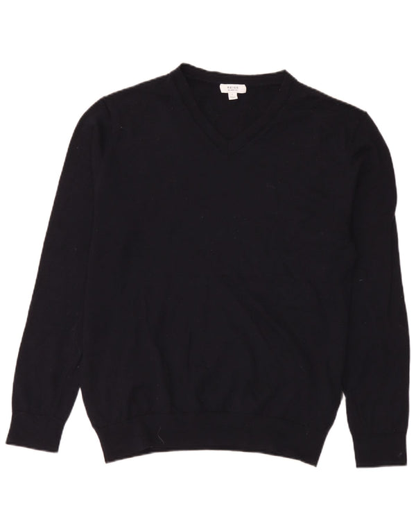 Suéter masculino Reiss com decote em V grande lã merino azul marinho