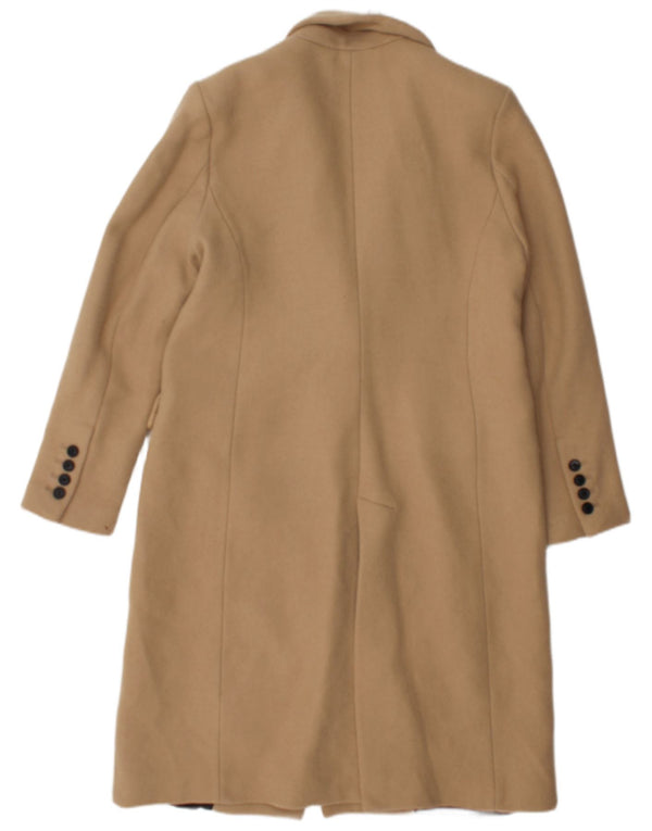 Casaco feminino Zara com peito duplo UK 14 poliéster bege médio