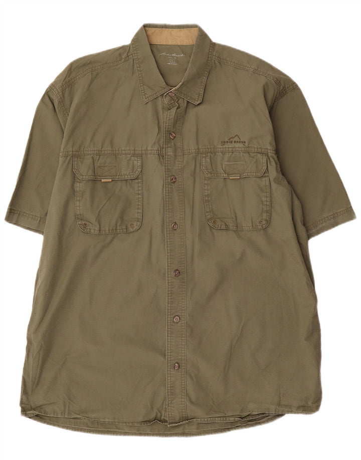 EDDIE BAUER Camisa masculina de manga curta grande algodão cáqui