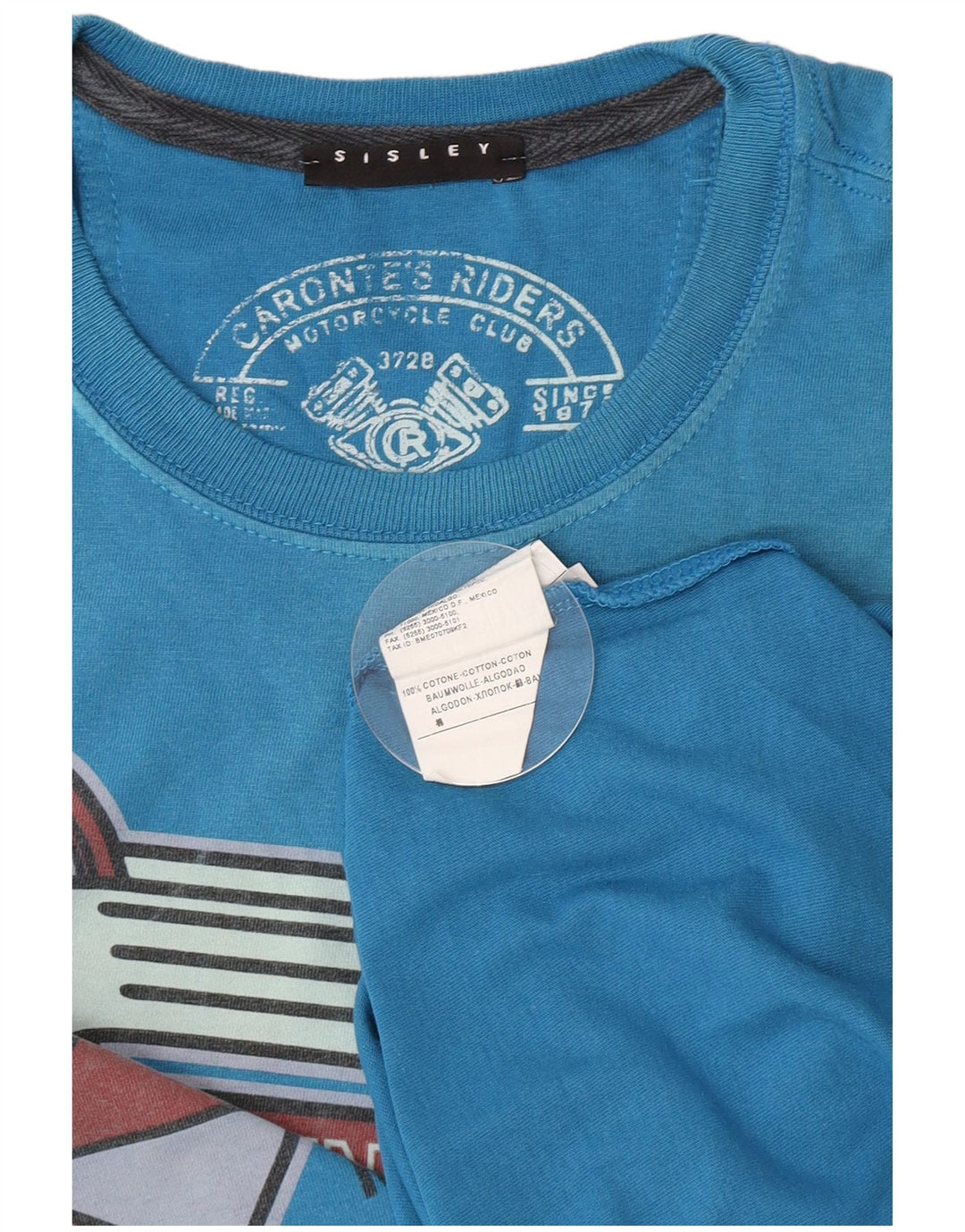 Sisley Camiseta masculina gráfica top pequeno algodão azul