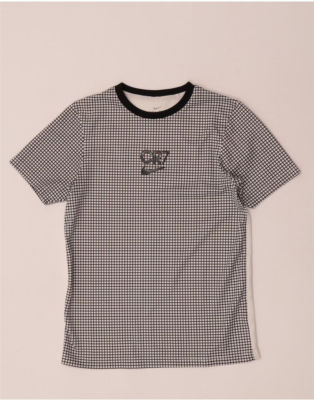 Camiseta Nike Boys CR7 Graphic Top 12-13 anos grande xadrez branco