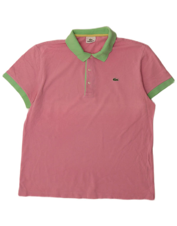 Lacoste Mens Rugby Polo Shirt Tamanho 6 XL Rosa Colorblock Algodão