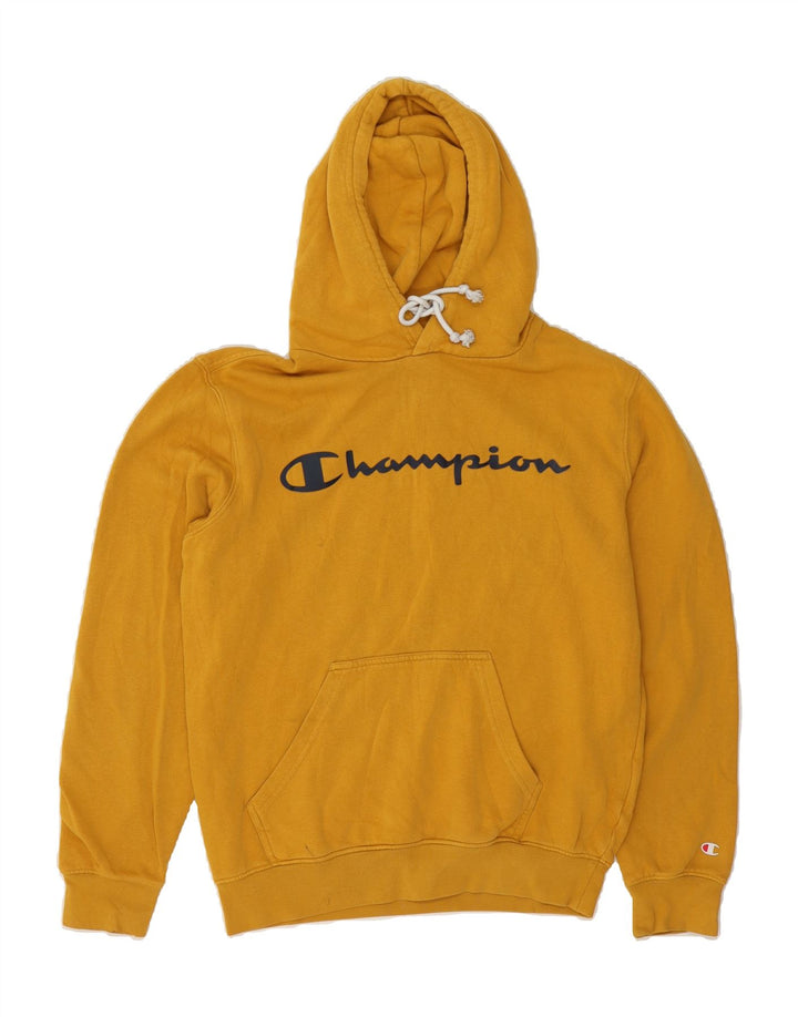 CHAMPION Mens Graphic Hoodie Jumper Small Yellow Cotton Vintage Champion and Second-Hand Champion from Messina Hembry 