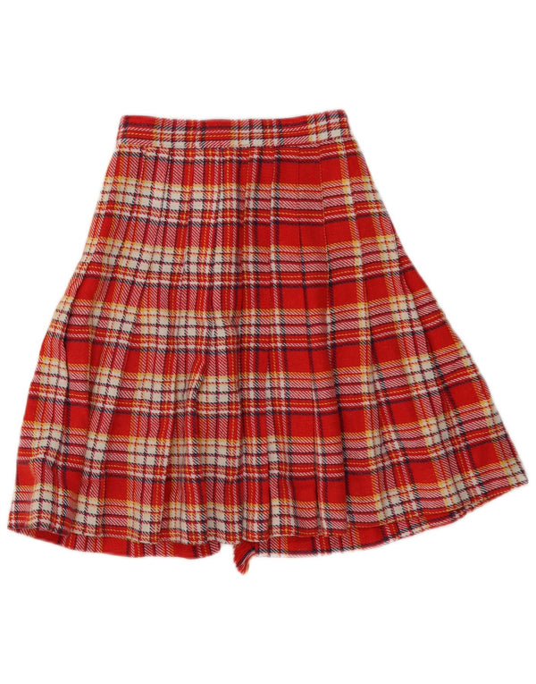 Saia plissada feminina vintage W24 XS xadrez vermelha