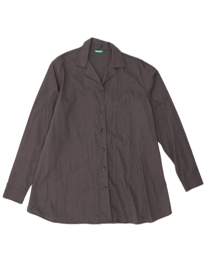 Camisa oversized feminina Benetton UK 10 pequeno algodão cinza