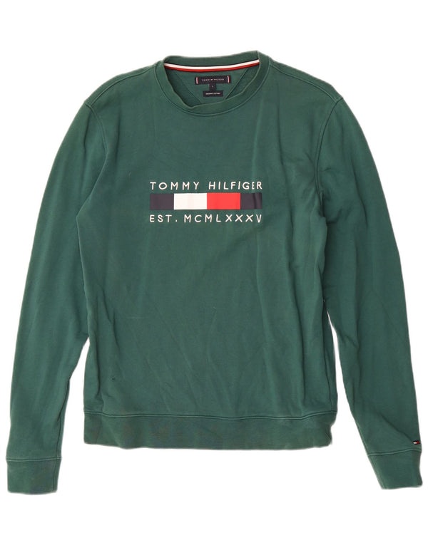 Tommy Hilfiger moletom gráfico feminino jumper UK 14 grande algodão verde