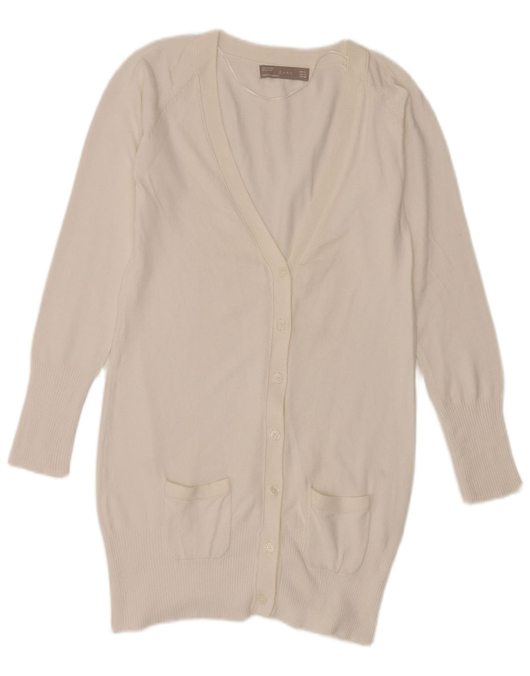 Suéter cardigã feminino Zara Longline Reino Unido 12 algodão branco médio