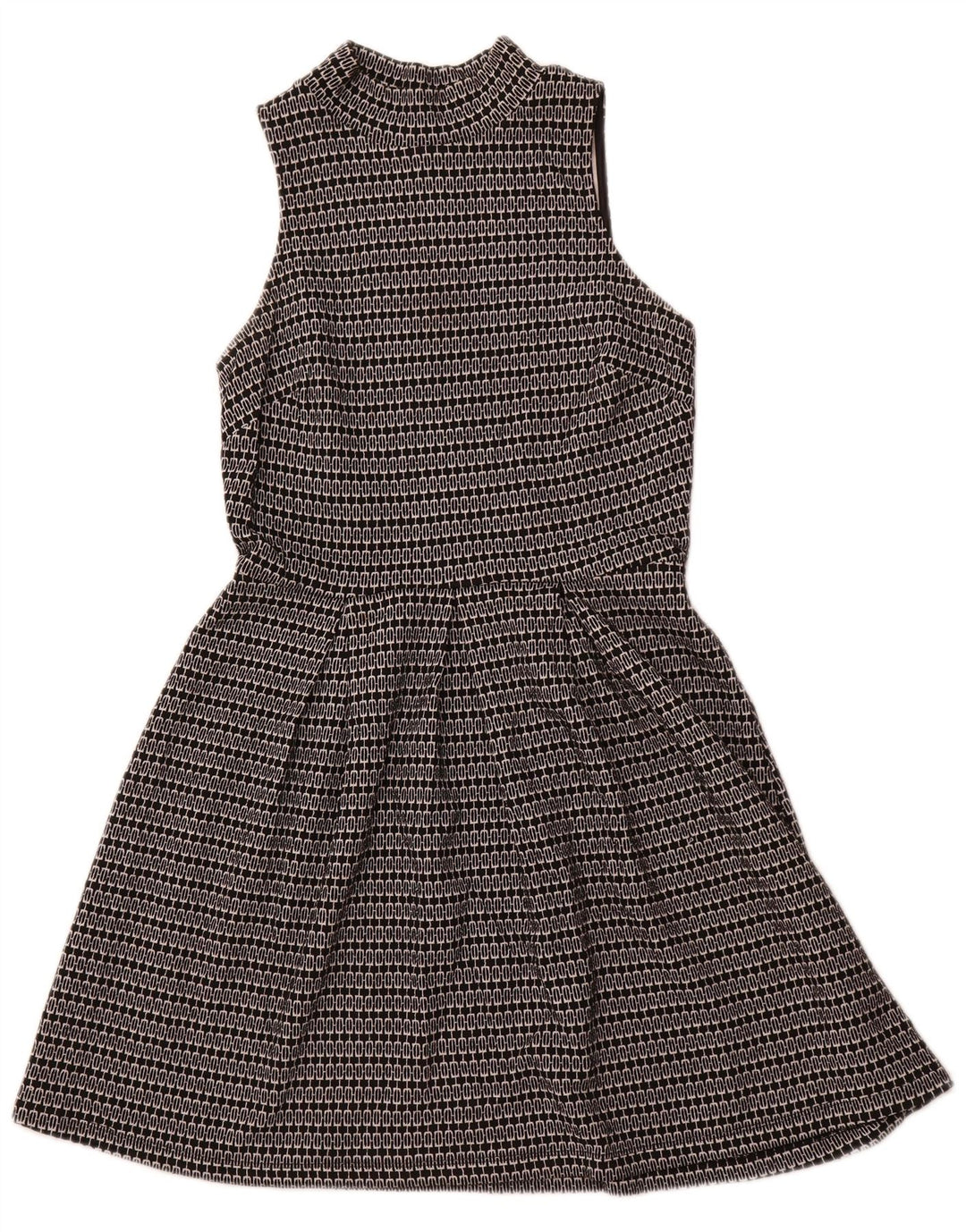 Vestido feminino MOSSIMO sem mangas em linha A UK 6 XS poliéster geométrico preto