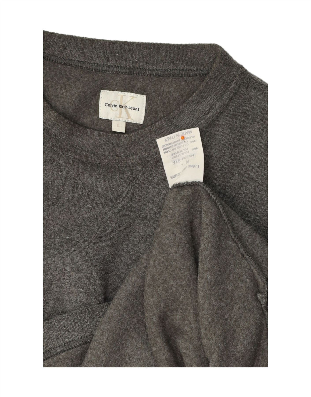 CALVIN KLEIN JEANS Mens Fleece Jumper Large Grey Polyester Vintage Calvin Klein Jeans and Second-Hand Calvin Klein Jeans from Messina Hembry 