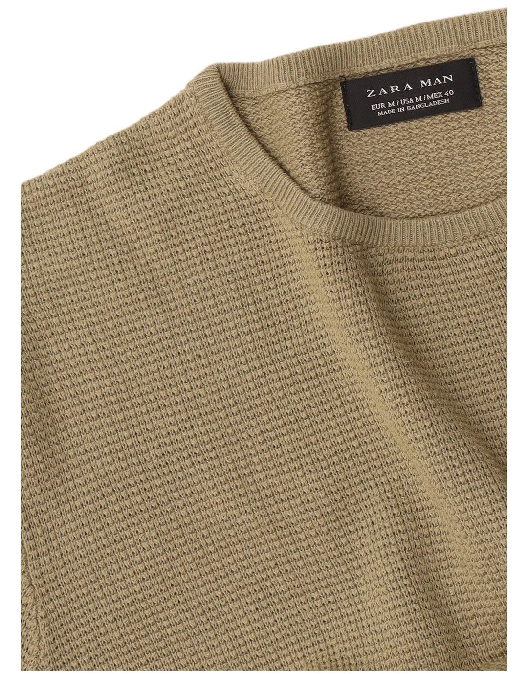 Zara Suéter masculino com gola redonda, médio cáqui