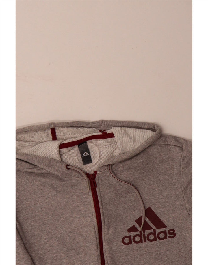 Suéter adidas masculino com capuz e zíper gráfico pequeno cinza