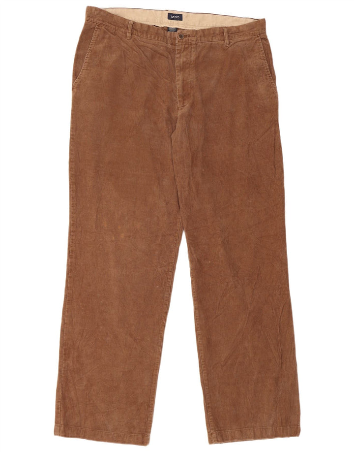 Calça masculina reta de veludo IZOD W38 L34 algodão marrom