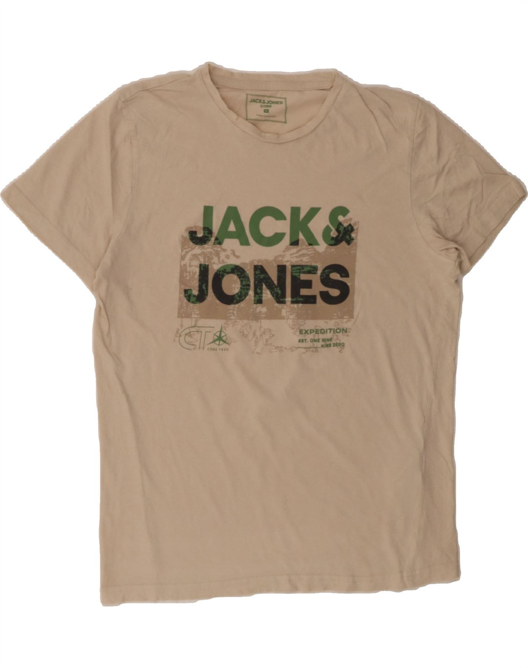 JACK & JONES Mens Graphic T-Shirt Top Medium Beige Cotton Vintage Jack & Jones and Second-Hand Jack & Jones from Messina Hembry 