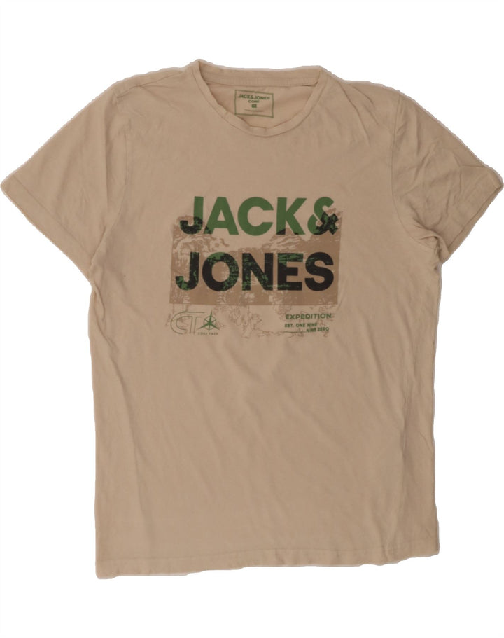 JACK & JONES Mens Graphic T-Shirt Top Medium Beige Cotton Vintage Jack & Jones and Second-Hand Jack & Jones from Messina Hembry 