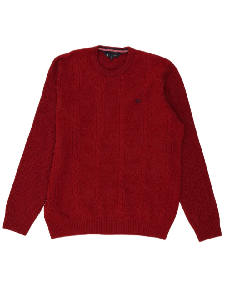 Crew Clothing Suéter masculino com gola redonda grande lã de carneiro vermelha