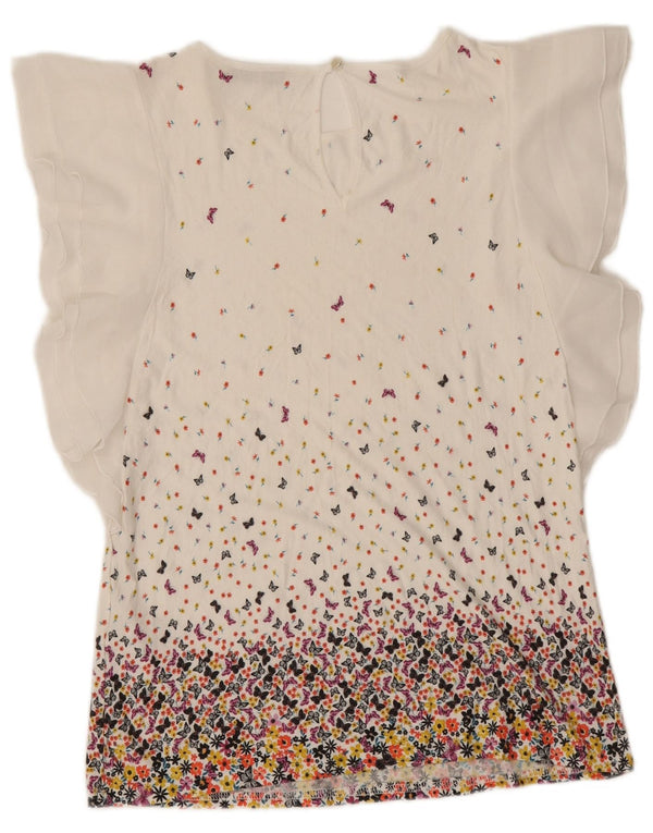 Blusa feminina Oasis UK 10 pequena borboleta branca floral viscose