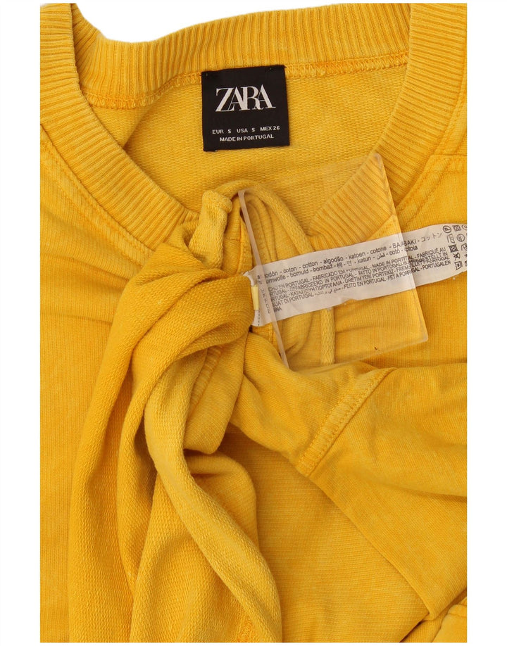Zara moletom feminino oversized jumper UK 10 pequeno algodão amarelo