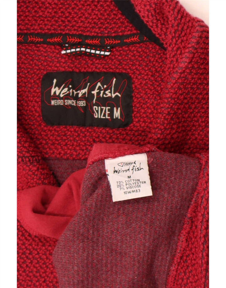 Moletom masculino estranho com gola e zíper, moletom médio de algodão vermelho